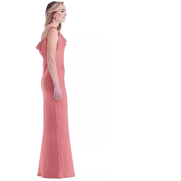 Social Bridesmaids Asymmetrical One-Shoulder Cowl Satin Maxi Slip Dress NWT - Picture 2 of 3